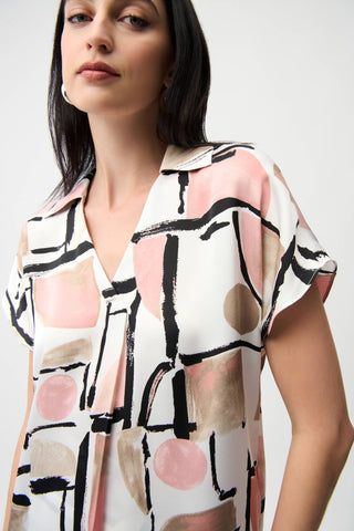 Abstract Casual V-Neck Collared Blouse