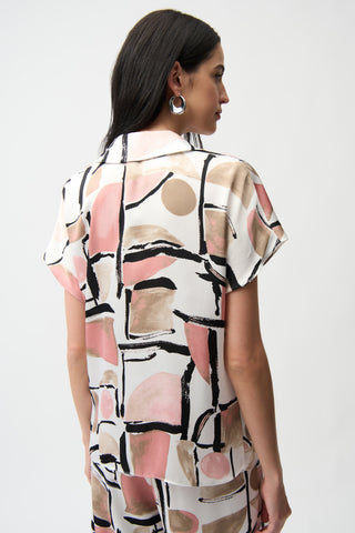 Abstract Casual V-Neck Collared Blouse