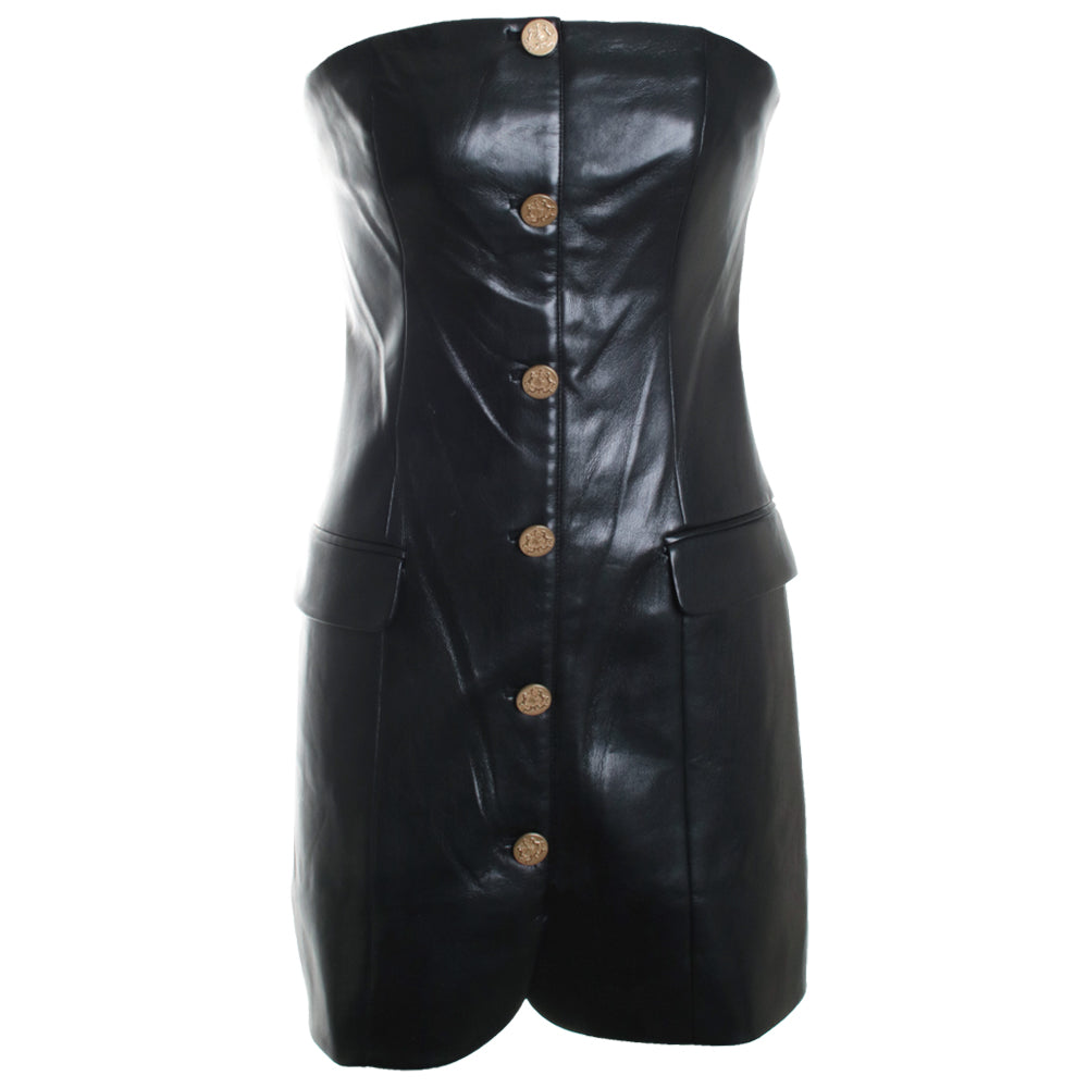 Madison Vegan Leather Strapless Button-Down Mini Blazer Dress