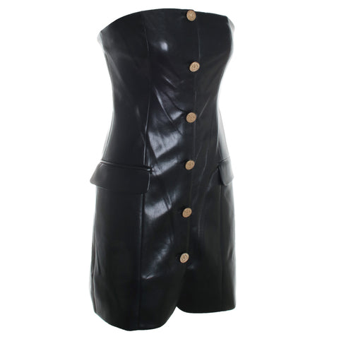 Madison Vegan Leather Strapless Button-Down Mini Blazer Dress
