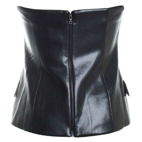 Madison Vegan Leather Strapless Button-Down Blazer Bustier Top