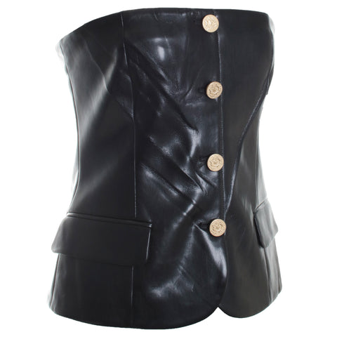 Madison Vegan Leather Strapless Button-Down Blazer Bustier Top