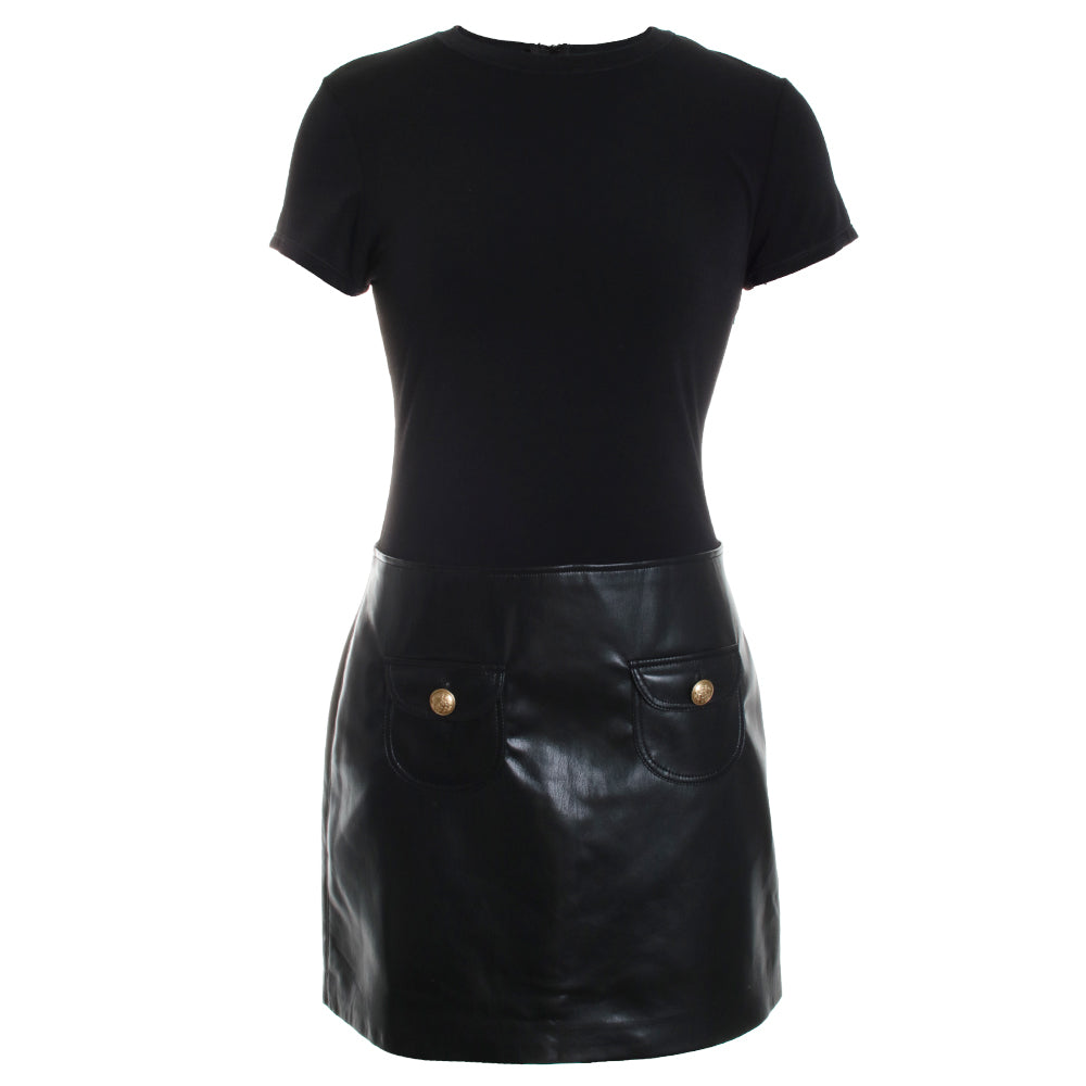 Sydney Vegan Leather A-Line Dress w/ Pocket Detail