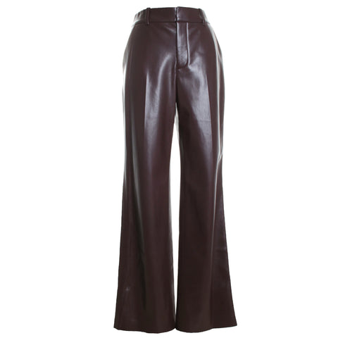 Alexander High Rise Vegan Leather Slim Straight Trouser