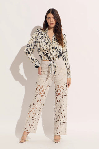 High Rise Wide Leg Floral Cut Out Jeans