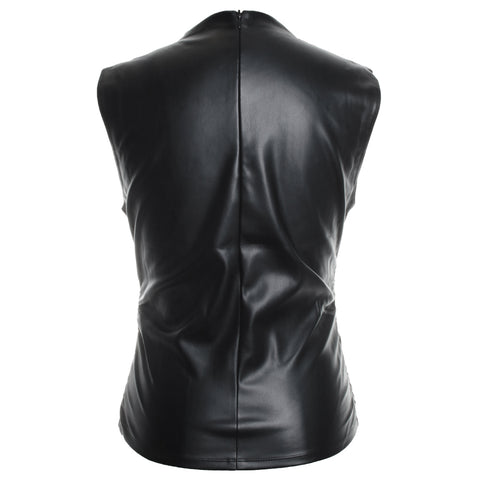 Vegan Leather Top w/ Side Seam Ruching