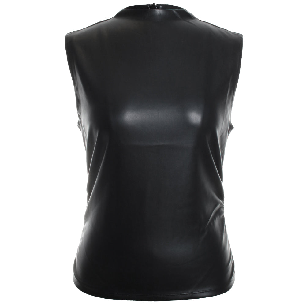 Vegan Leather Top w/ Side Seam Ruching
