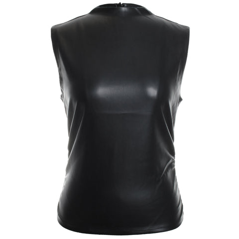 Vegan Leather Top w/ Side Seam Ruching