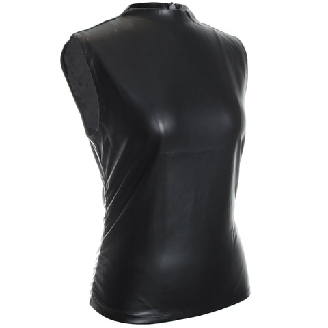 Vegan Leather Top w/ Side Seam Ruching