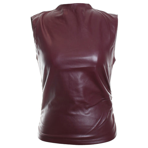 Vegan Leather Top w/ Side Seam Ruching