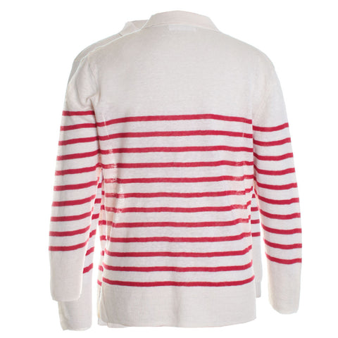 Linen Knit Stripe Long Sleeve Polo