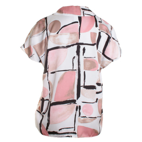 Abstract Casual V-Neck Collared Blouse