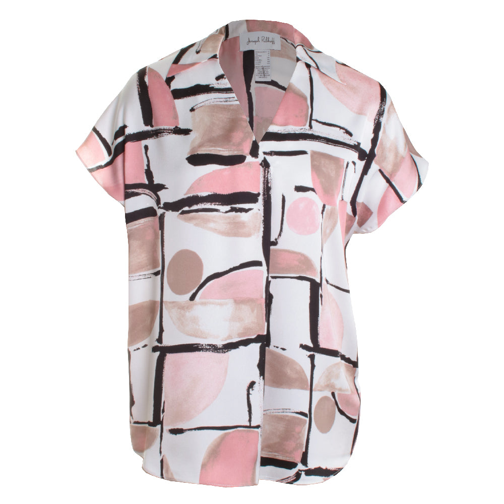 Abstract Casual V-Neck Collared Blouse