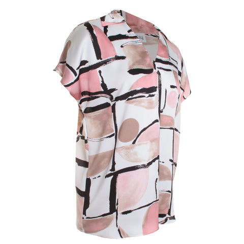 Abstract Casual V-Neck Collared Blouse