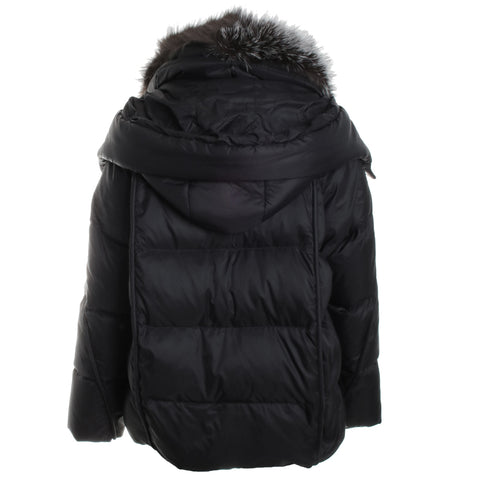 Down Jacket w/ Removable Hood and Silver Fox Trim