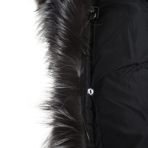 Down Jacket w/ Removable Hood and Silver Fox Trim