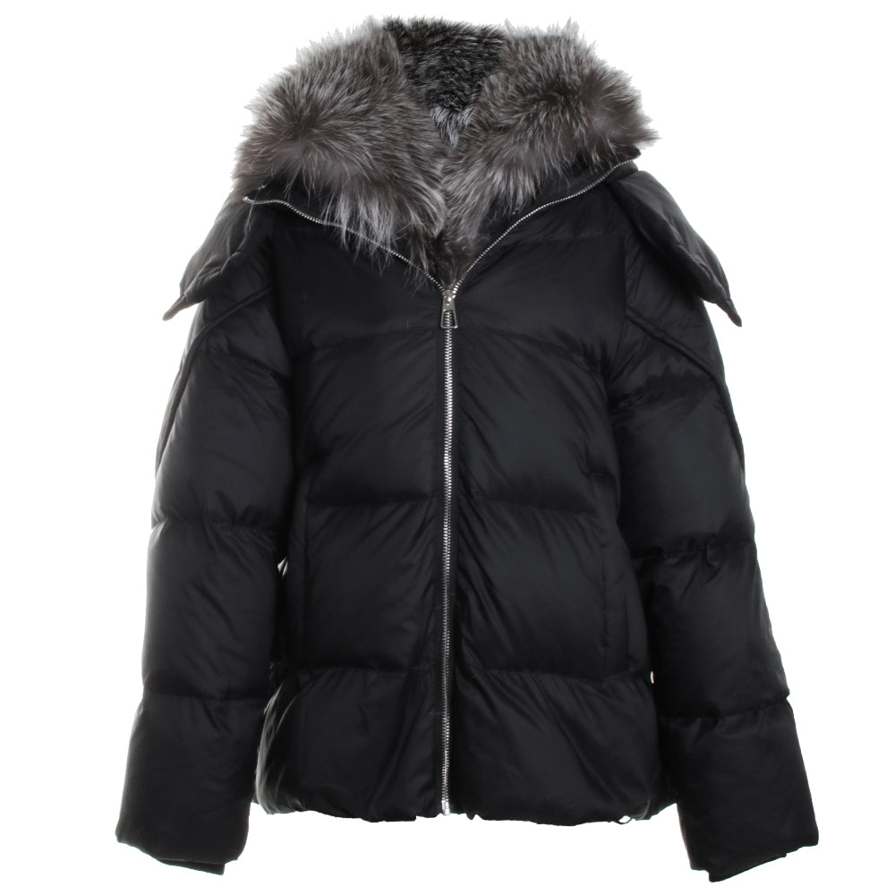 Down Jacket w/ Removable Hood and Silver Fox Trim