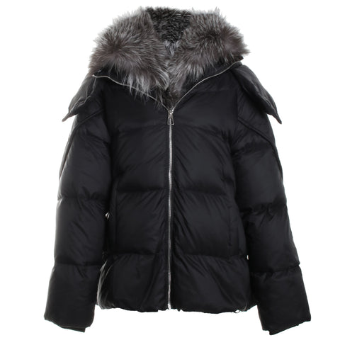 Down Jacket w/ Removable Hood and Silver Fox Trim