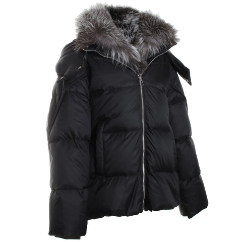 Down Jacket w/ Removable Hood and Silver Fox Trim