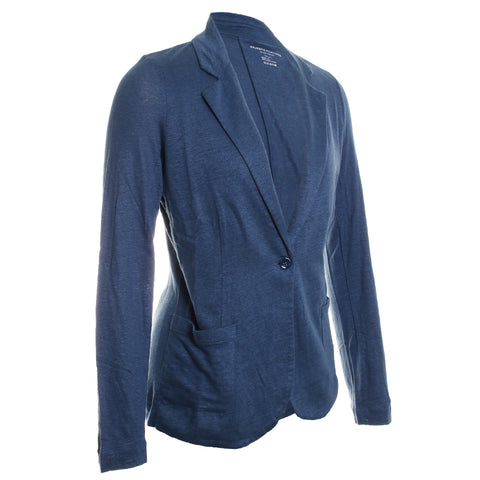 Stretch Linen One-Button Blazer with Two Pockets