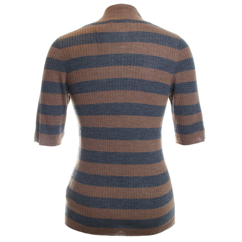 Merino Superfine Rib Knit Stripe Elbow Sleeve Turtleneck
