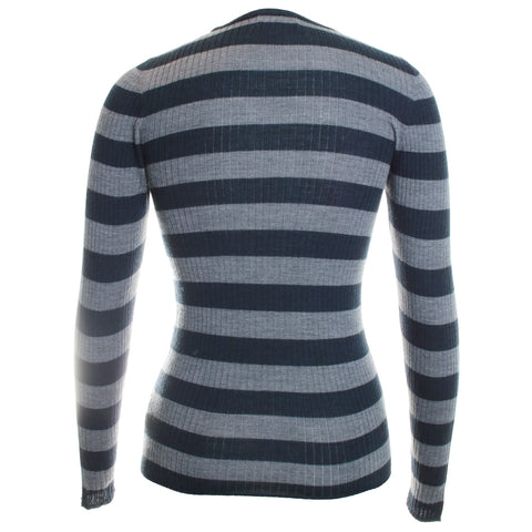 Merino Superfine Rib Knit Stripe Long Sleeve Crewneck