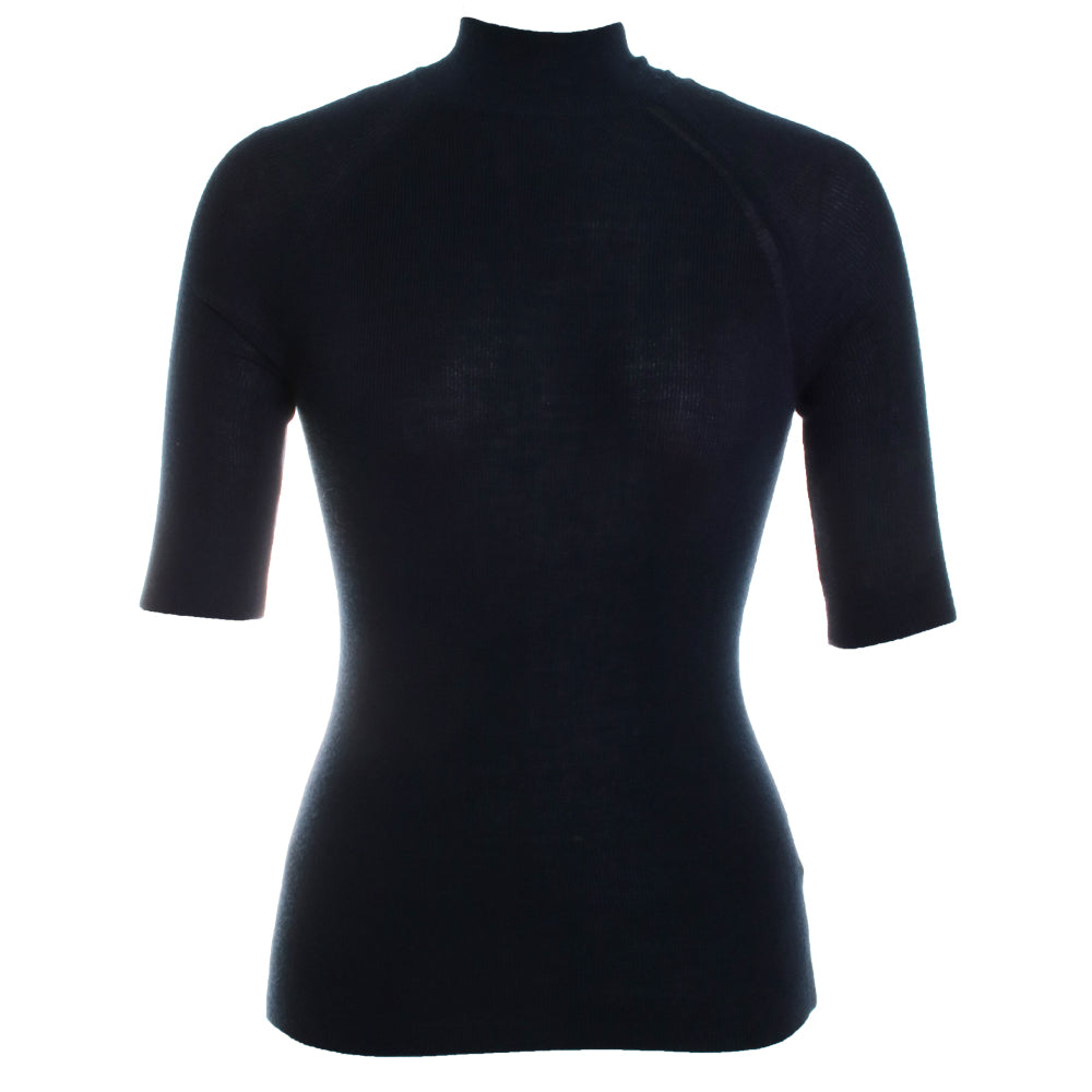 Merino Silk Micro Rib Elbow Sleeve Turtleneck