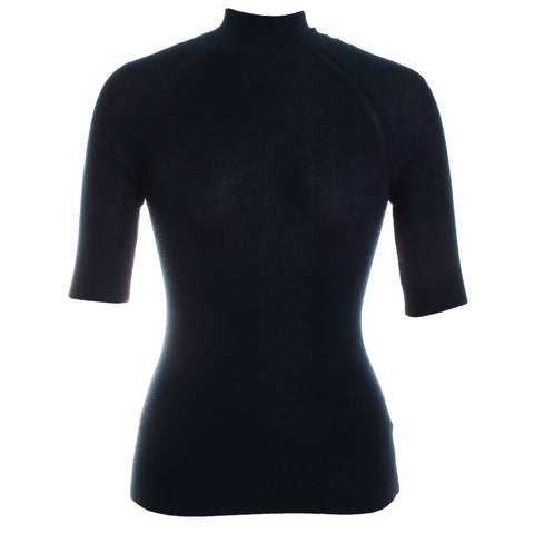 Merino Silk Micro Rib Elbow Sleeve Turtleneck