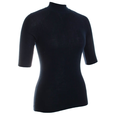 Merino Silk Micro Rib Elbow Sleeve Turtleneck