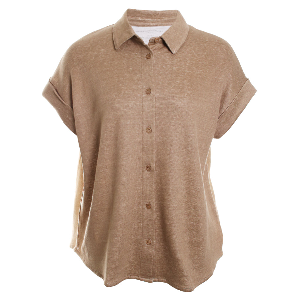 Double Face Linen S/S Shirt with Rolled Cuff