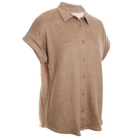 Double Face Linen S/S Shirt with Rolled Cuff