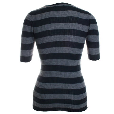 Merino Superfine Rib Knit Stripe Elbow Sleeve Crew