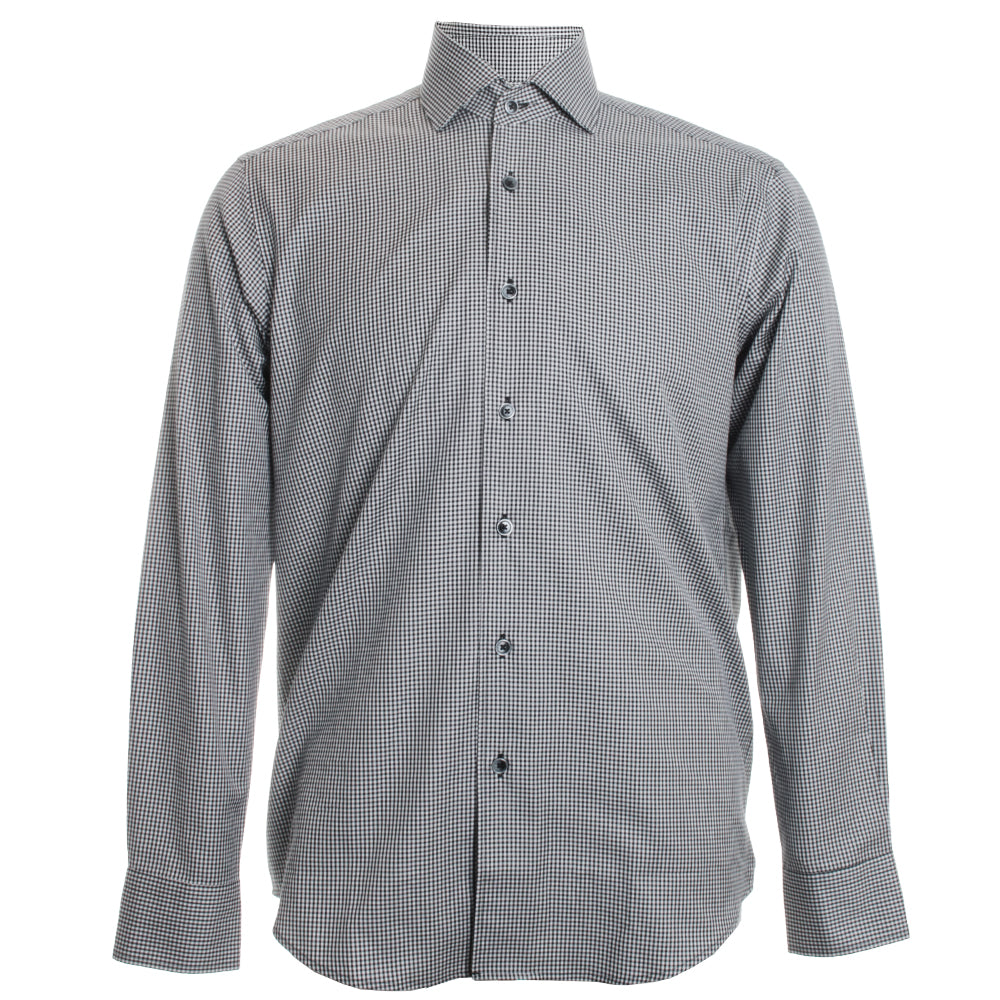 Black Textured Check Roll Collar