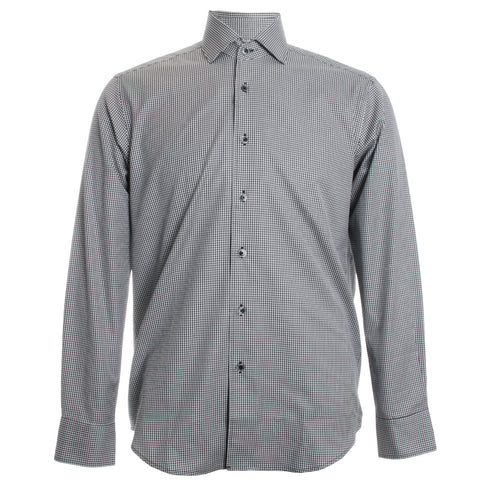 Black Textured Check Roll Collar