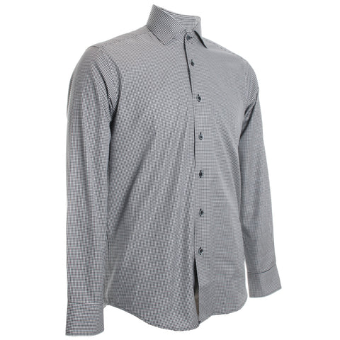 Black Textured Check Roll Collar