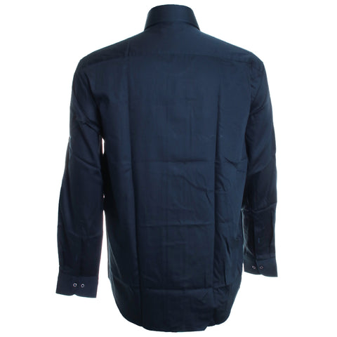 Navy Cotton Sateen Roll Collar Shirt