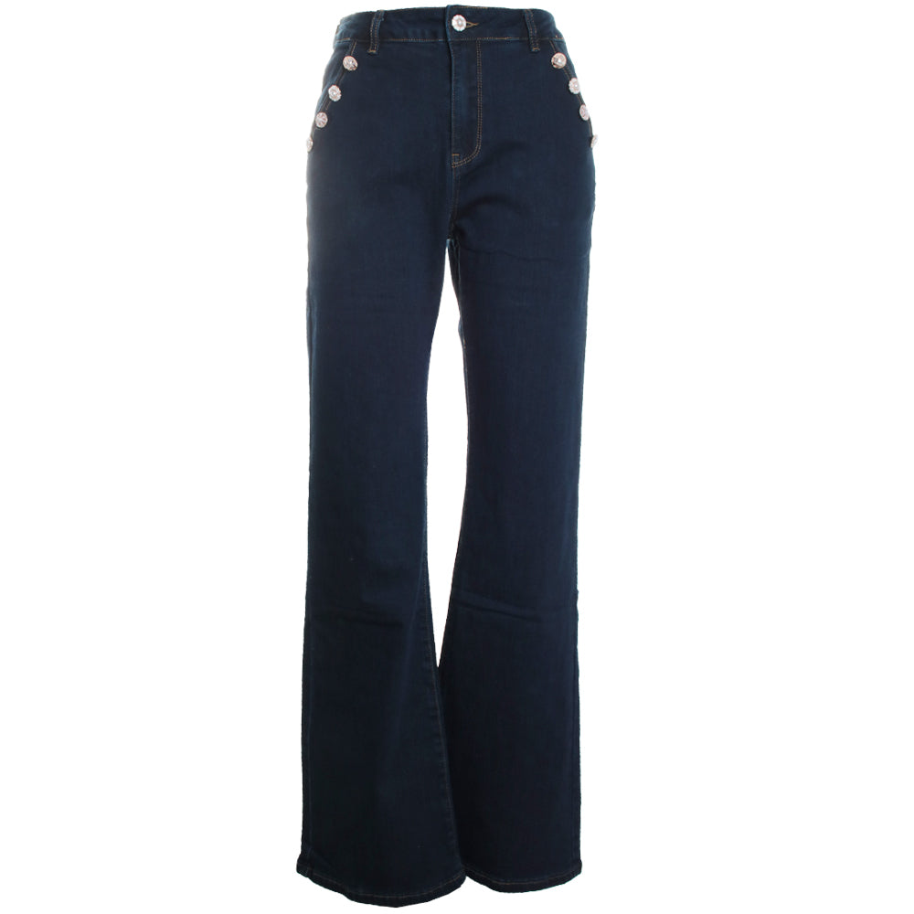 Diagonal Button Trim Denim Jean