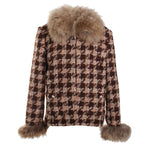 Boucle Houndstooth Jacket w/ Raccoon Collar & Cuffs