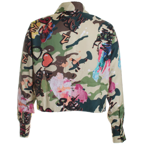 Camo Tie Front Blouse