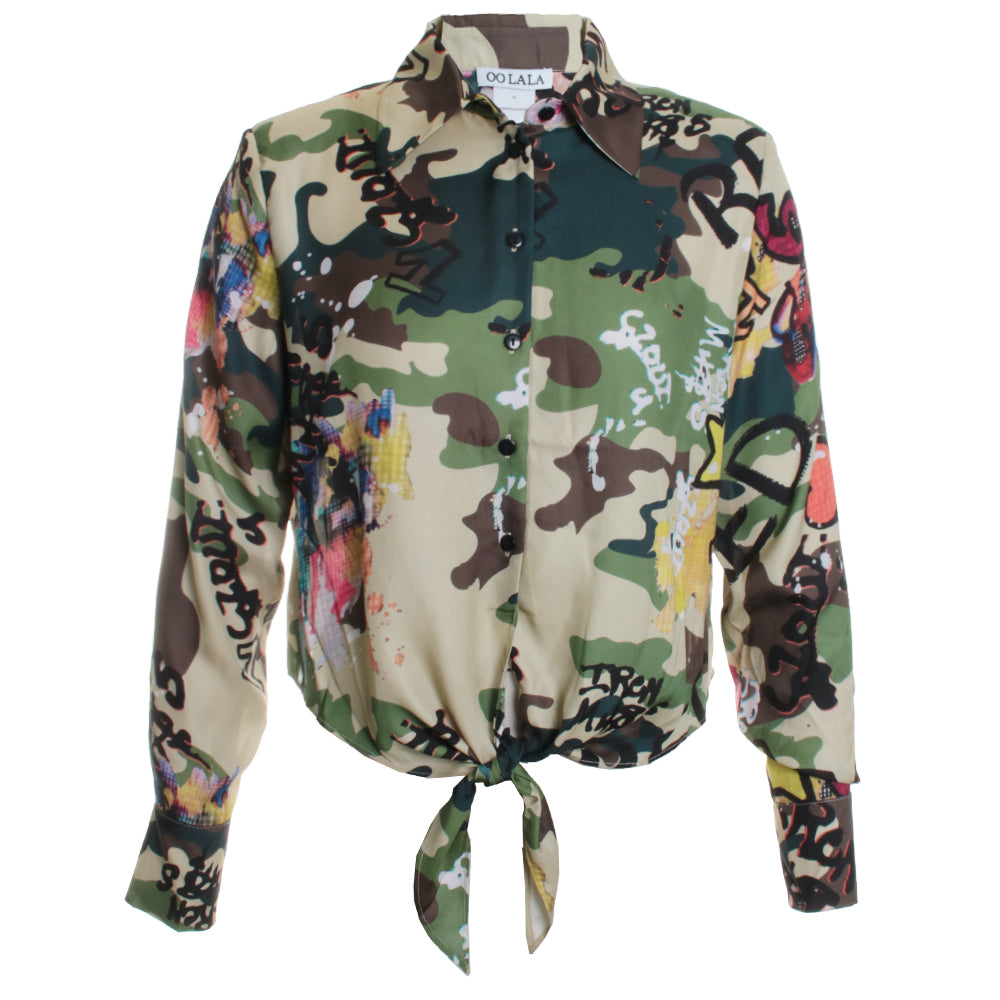 Camo Tie Front Blouse