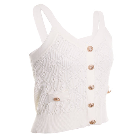 Knit Tank Top w/ Gold Buttons