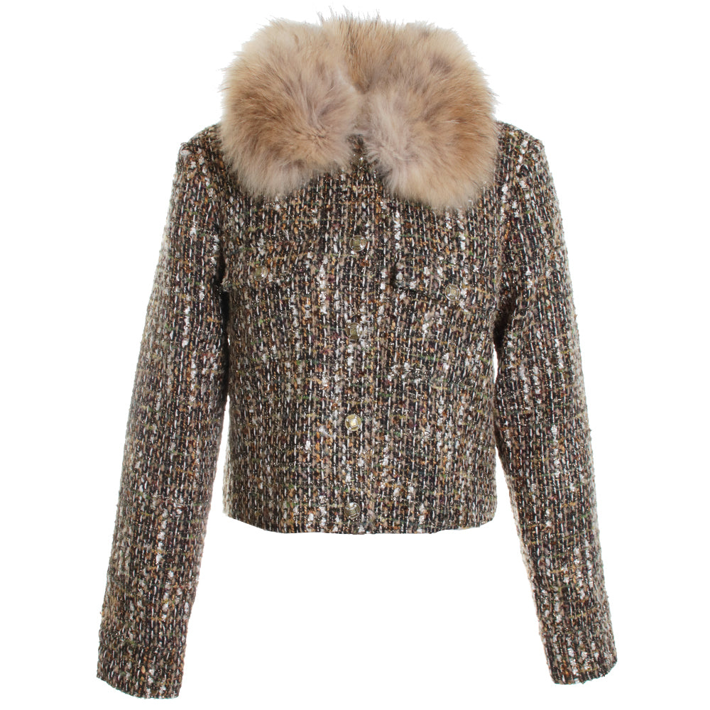 Vintage Boucle Fur Short Jacket w/ Fur Collar