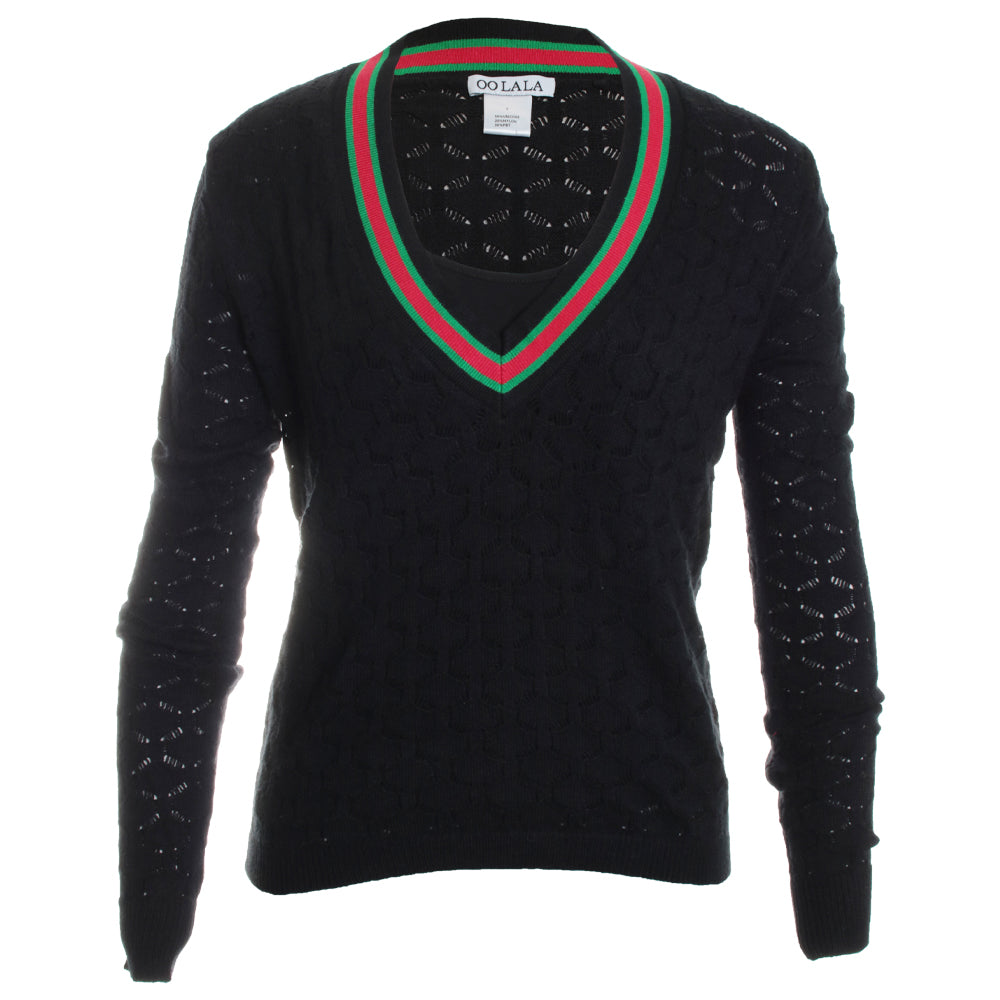 V-Neck 2pc Knit Top w/ Jersey Tank