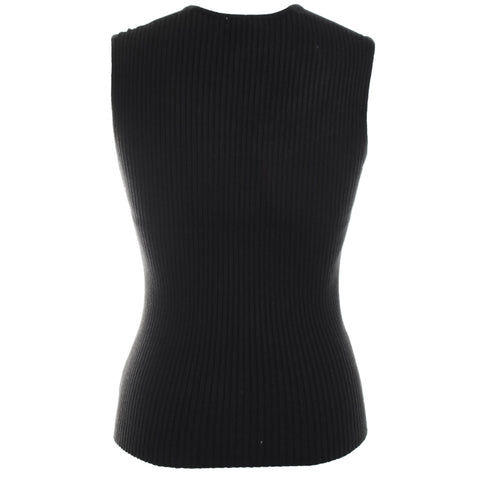Mesh Knit Combo V-Neck Sleeveless Knit Top