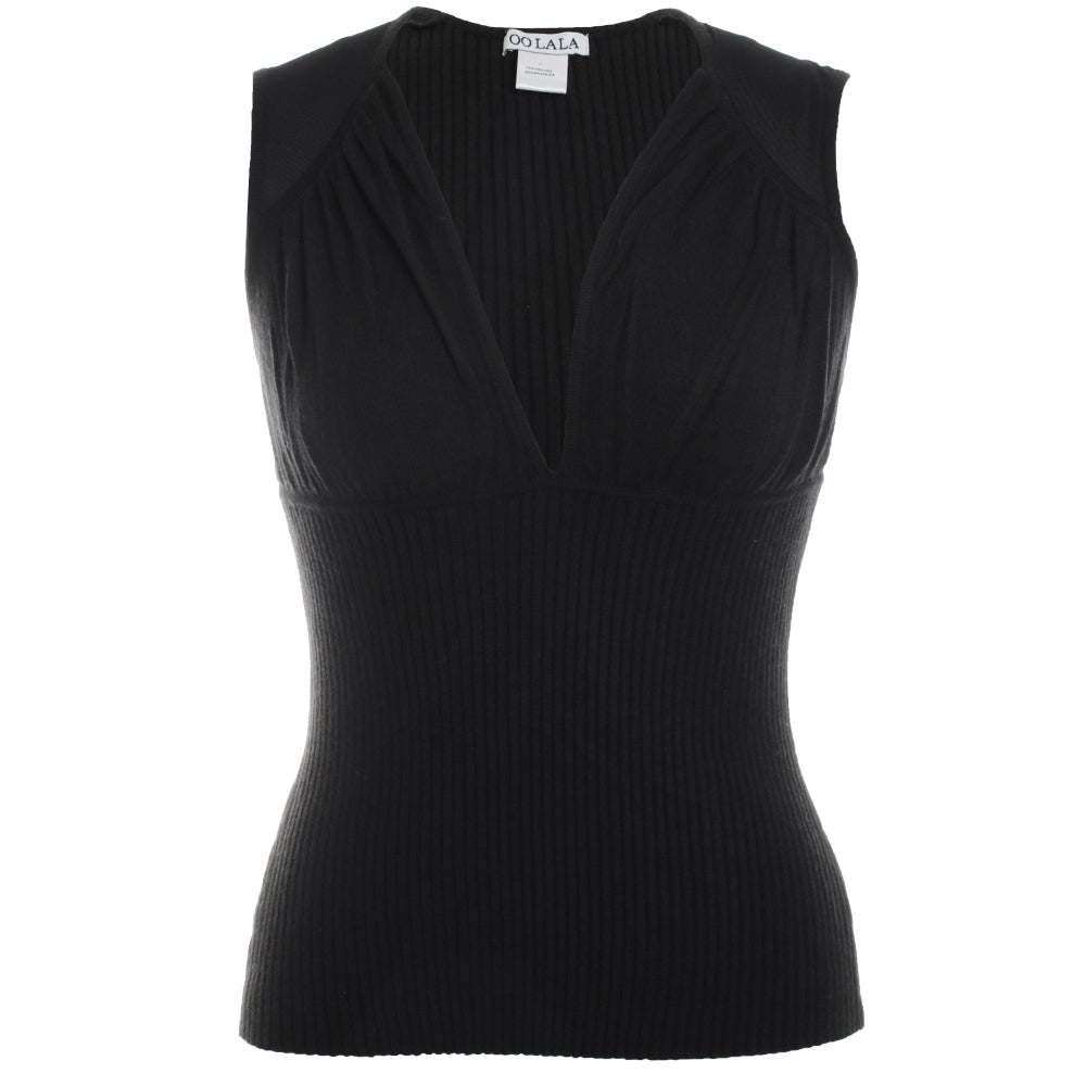 Mesh Knit Combo V-Neck Sleeveless Knit Top