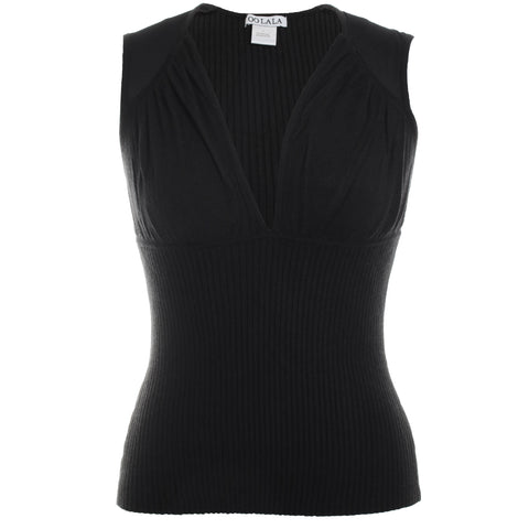 Mesh Knit Combo V-Neck Sleeveless Knit Top