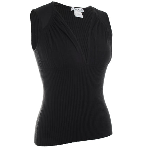 Mesh Knit Combo V-Neck Sleeveless Knit Top