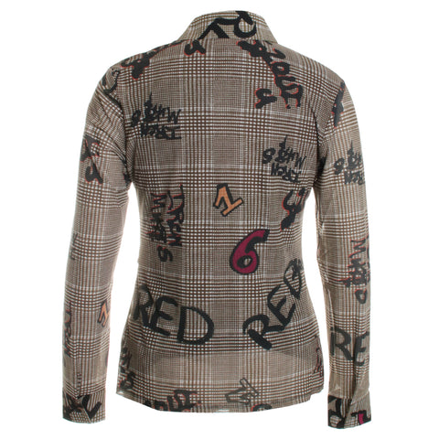 Plaid Numbers Ruched Mesh Shirt