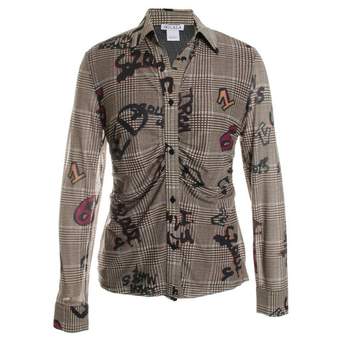 Plaid Numbers Ruched Mesh Shirt