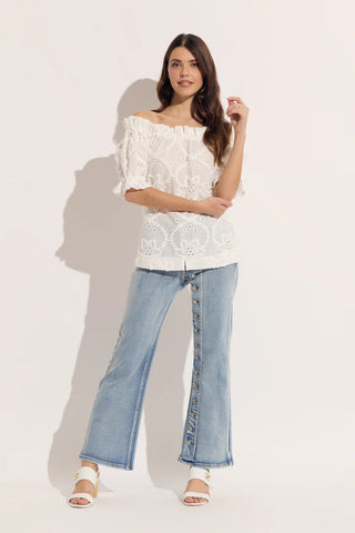 One Side Button Trim from Top to Bottom of Jean